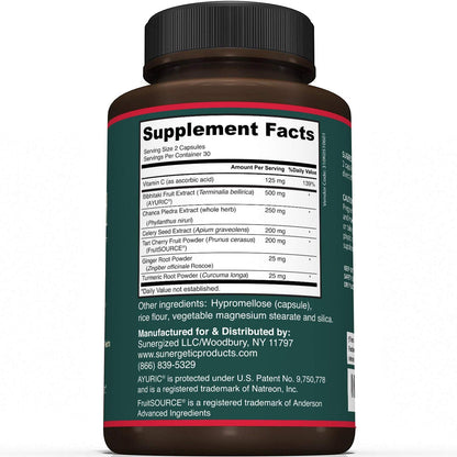 Sunergetic Uric Acid Support Supplement Capsule Bottle Ingredients