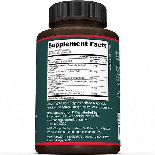 Sunergetic Uric Acid Support Supplement Capsule Bottle Ingredients