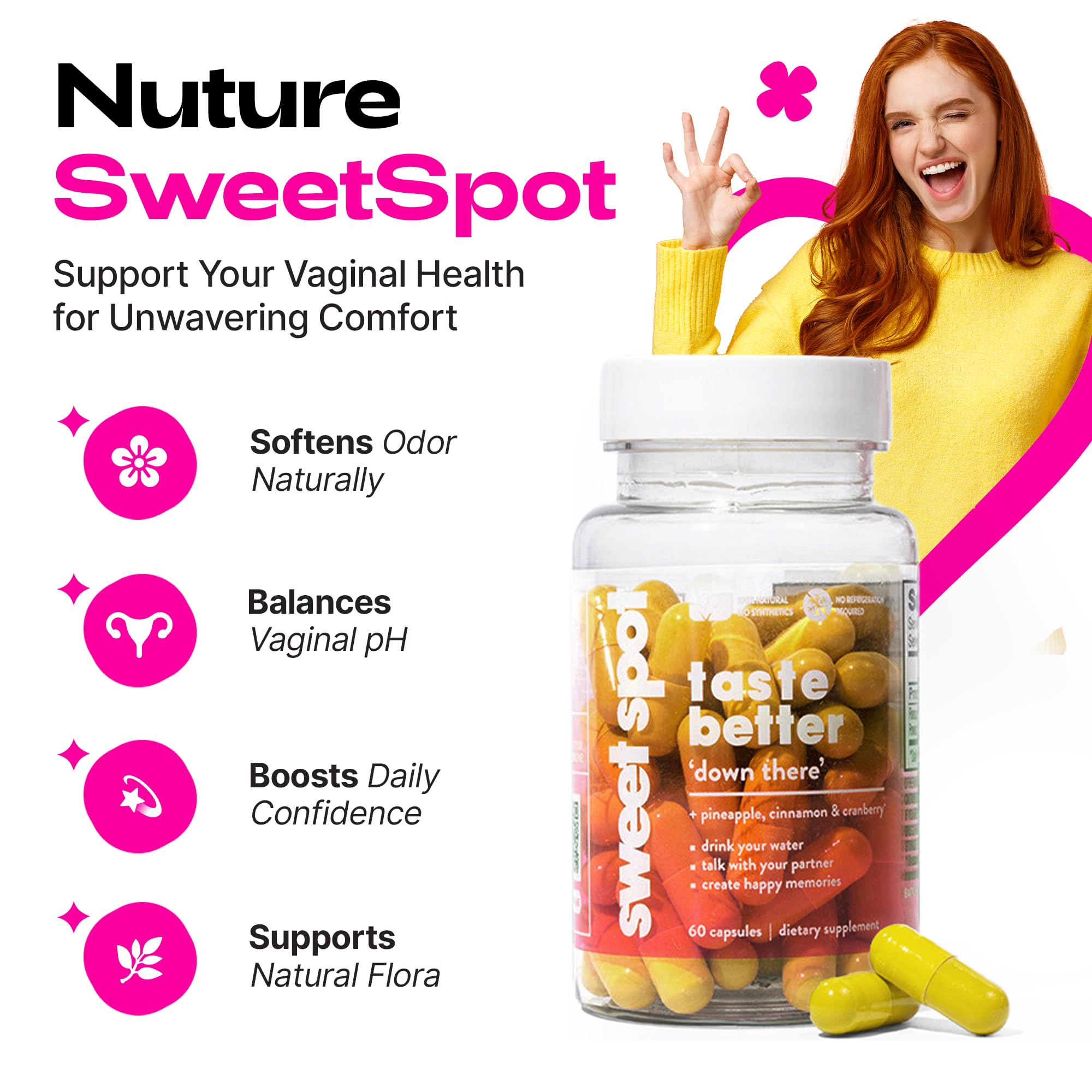 Taste The Sweet Spot Vaginal Health Supplement 60 Capsules Bottle