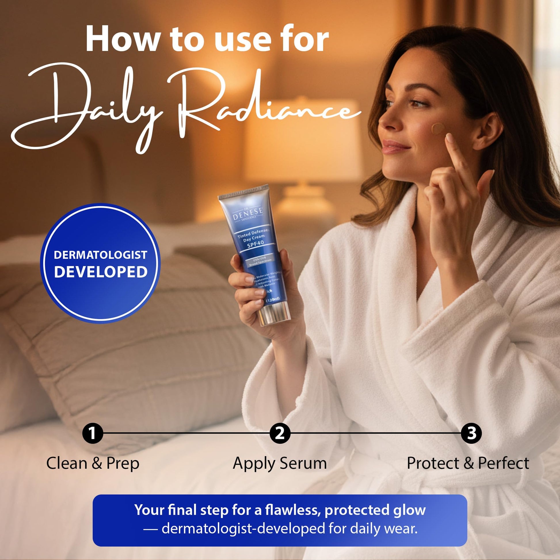 Dr. Denese protective sunscreen and daily moisturizer packaging highlighting the 4oz size profile.