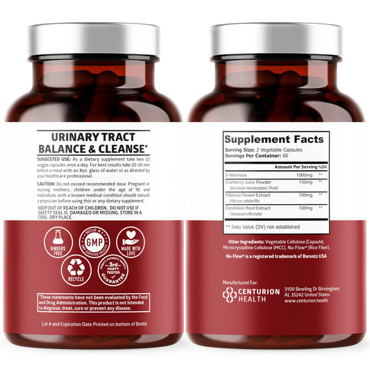Number One Nutrition Premium D-Mannose 120 Capsules Supplement Facts Label