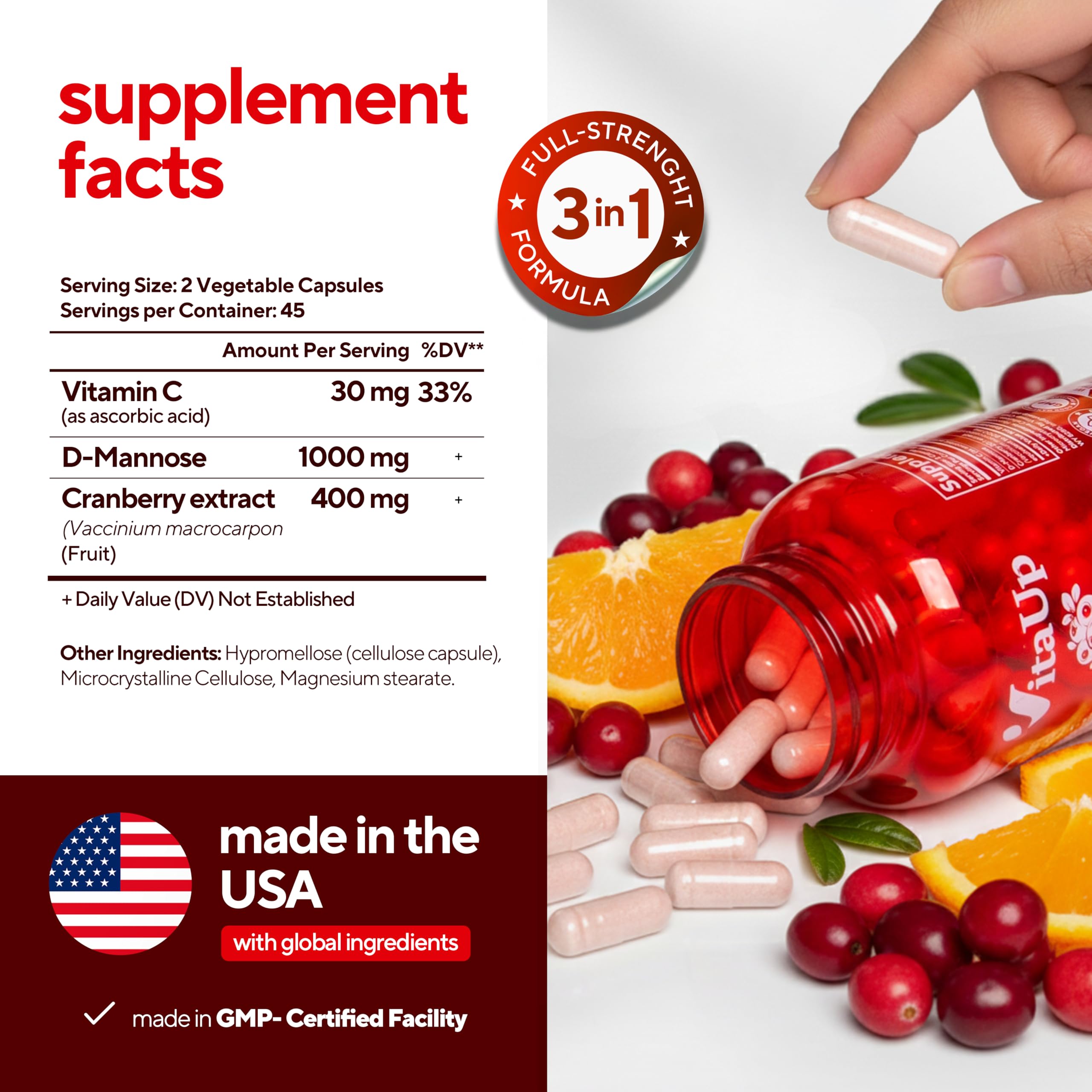 VitaUp D-Mannose urinary tract support supplement bottle