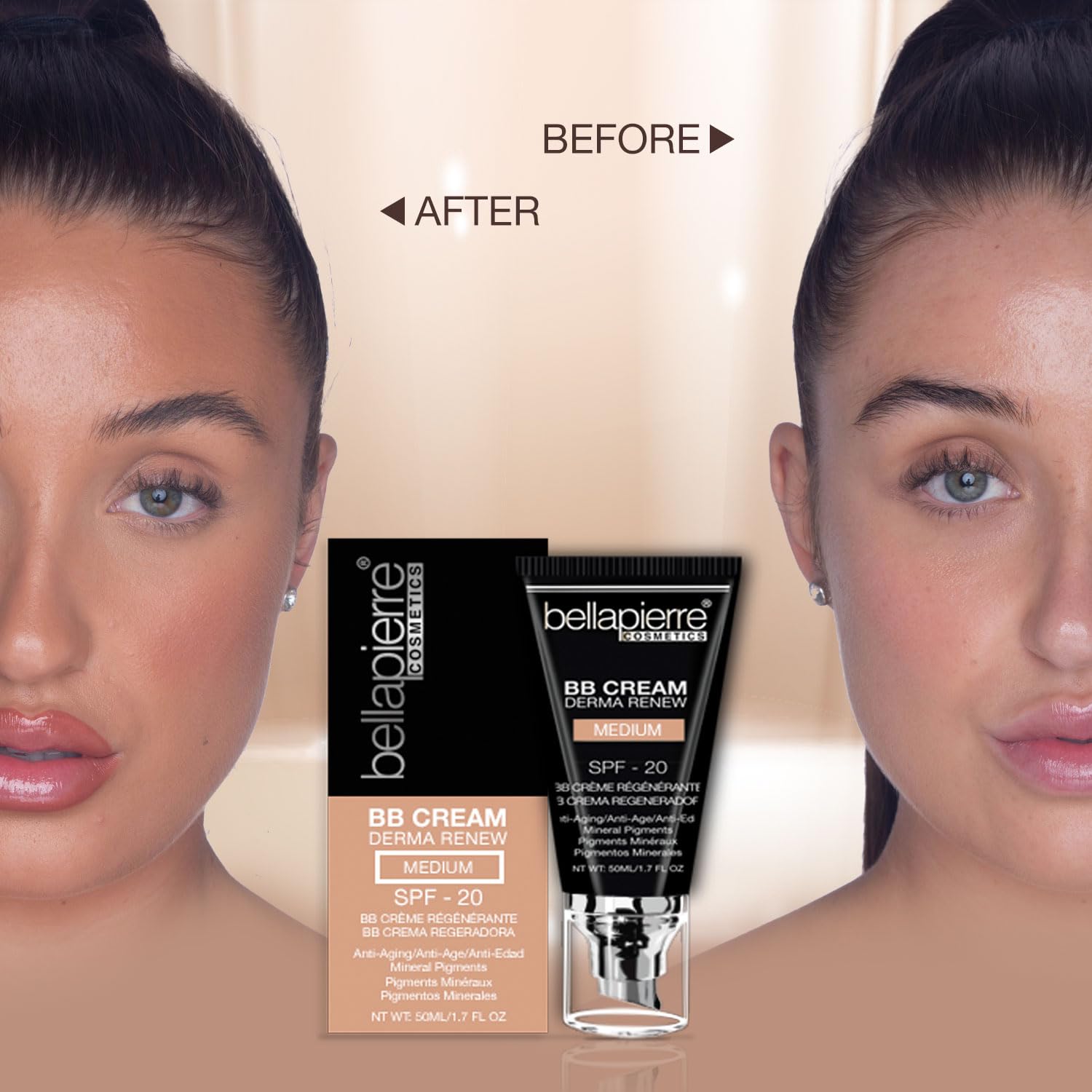 USA imported Bellapierre mineral cosmetics BB cream showing buildable coverage texture