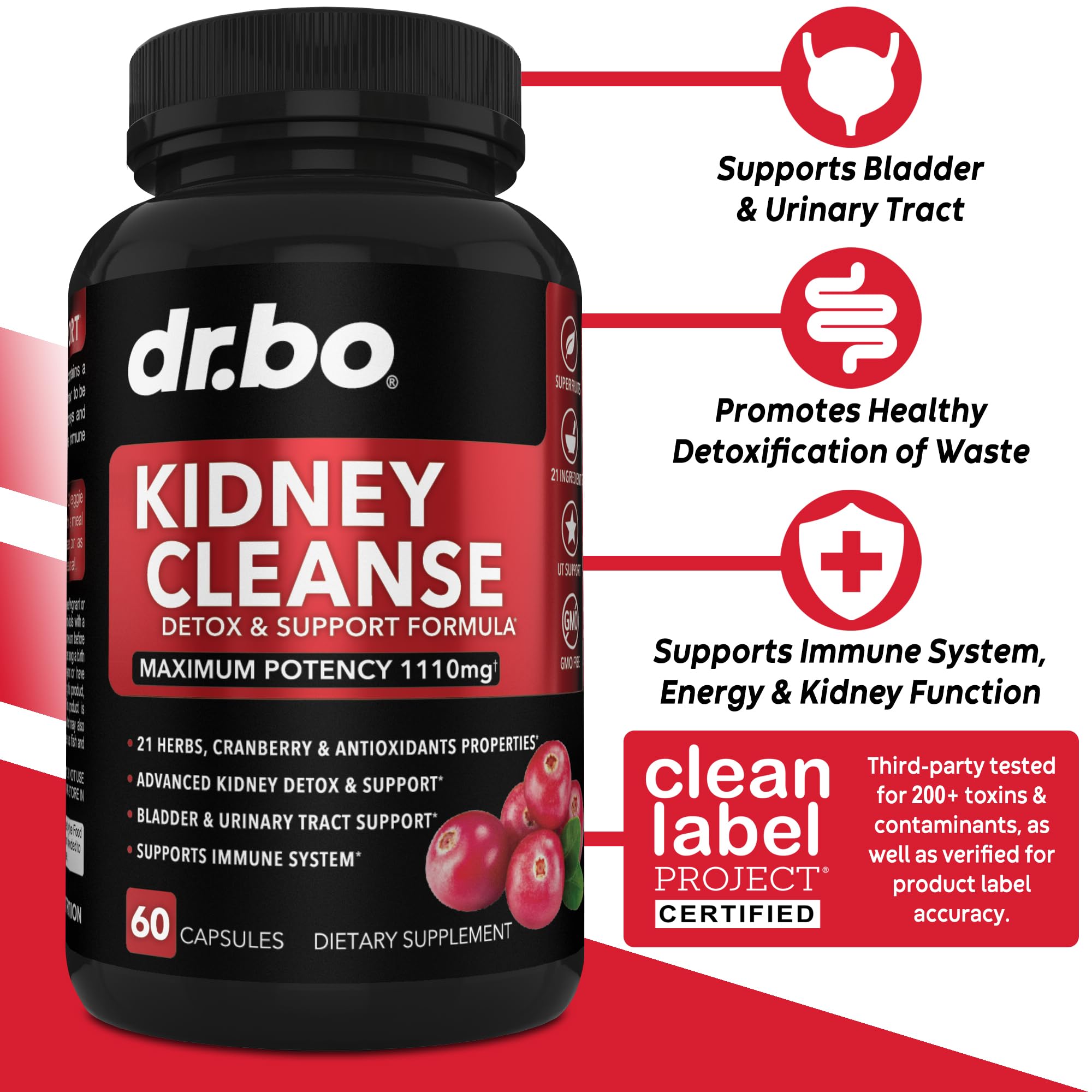 Dr. Bo Kidney Cleanse Detox Support supplement bottle back label
