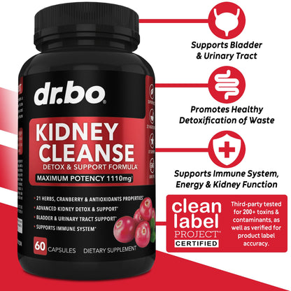 Dr. Bo Kidney Cleanse Detox Support supplement bottle back label