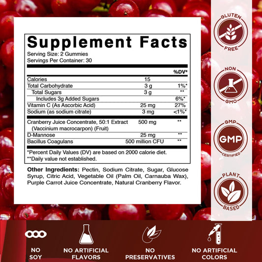 Vitamatic Cranberry Probiotic Gummies Supplement Facts Label