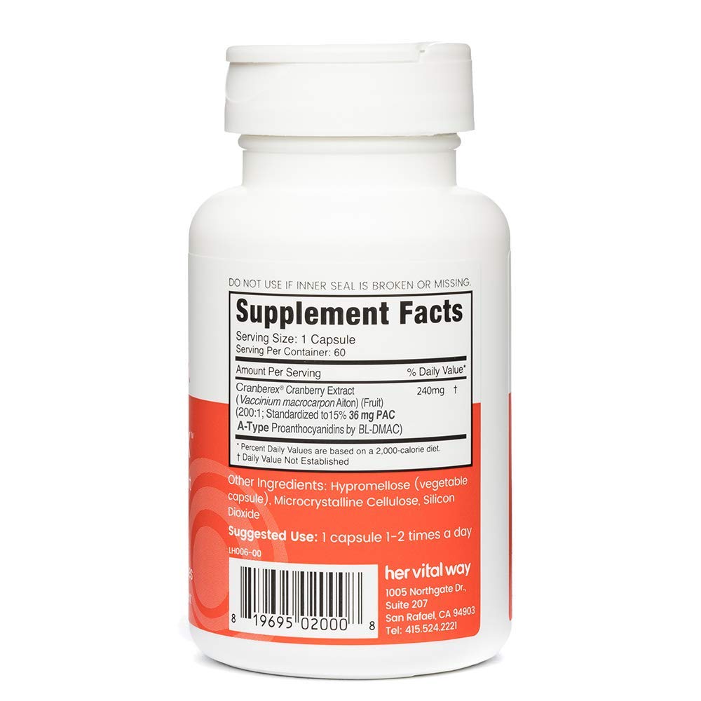 Her Vital Way Cranberex 60 Capsules Supplement Facts Label