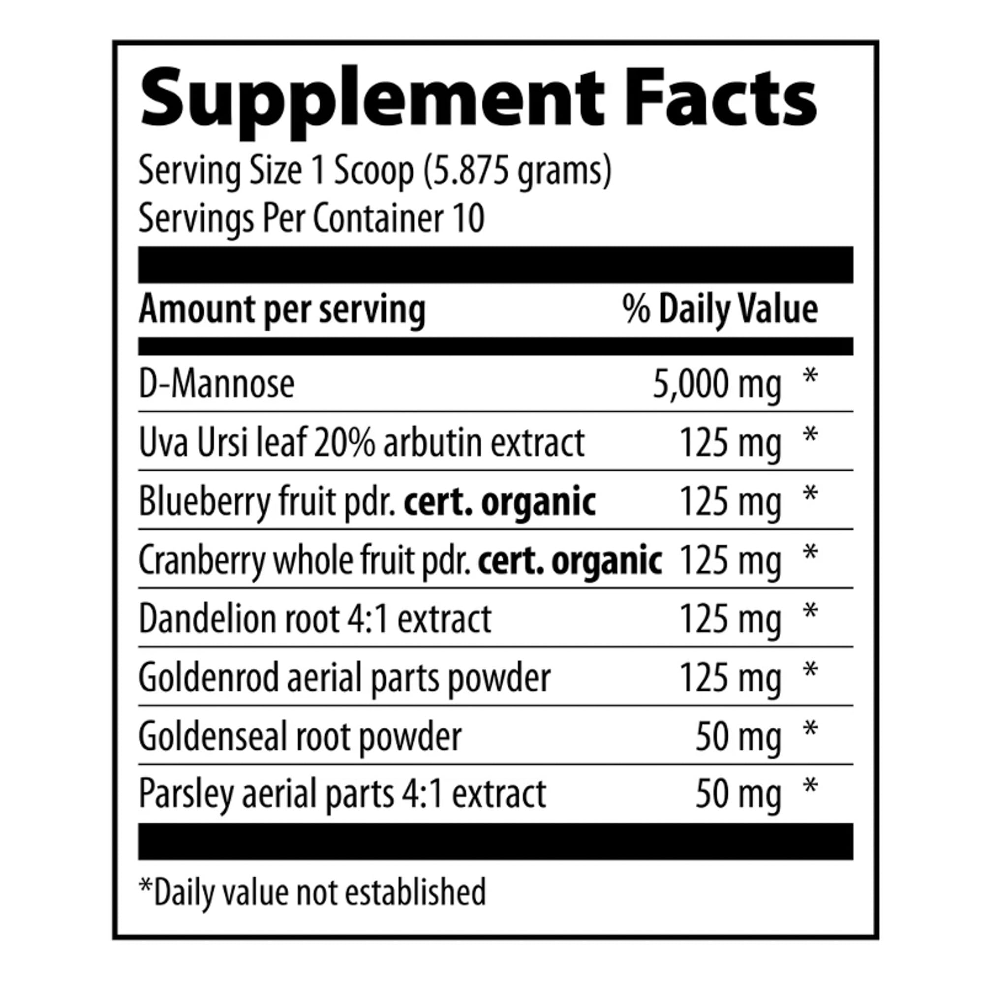Vibrant Health UT Vibrance 10 Servings supplement facts and ingredients panel