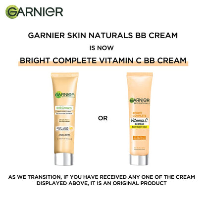 Garnier beauty benefit brightening face cream tube standing upright