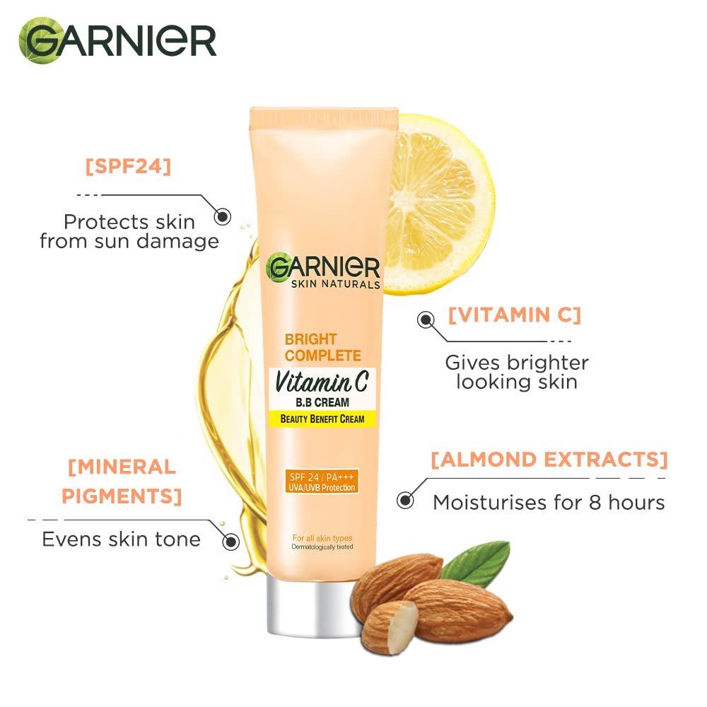 Back label view of Garnier SPF 24 tinted moisturiser showing detailed instructions