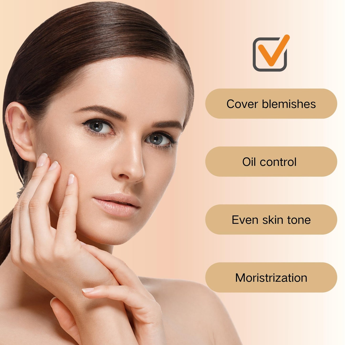 Premium imported USA beauty balm sunscreen concealer tube presented next to its soft circular makeup puff companion.