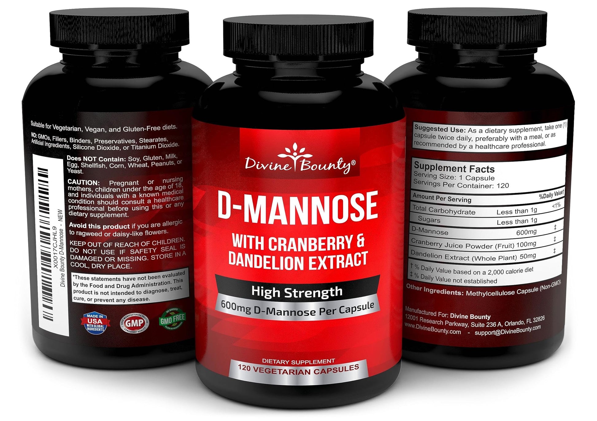 Authentic USA imported Divine Bounty D-Mannose supplement bottle