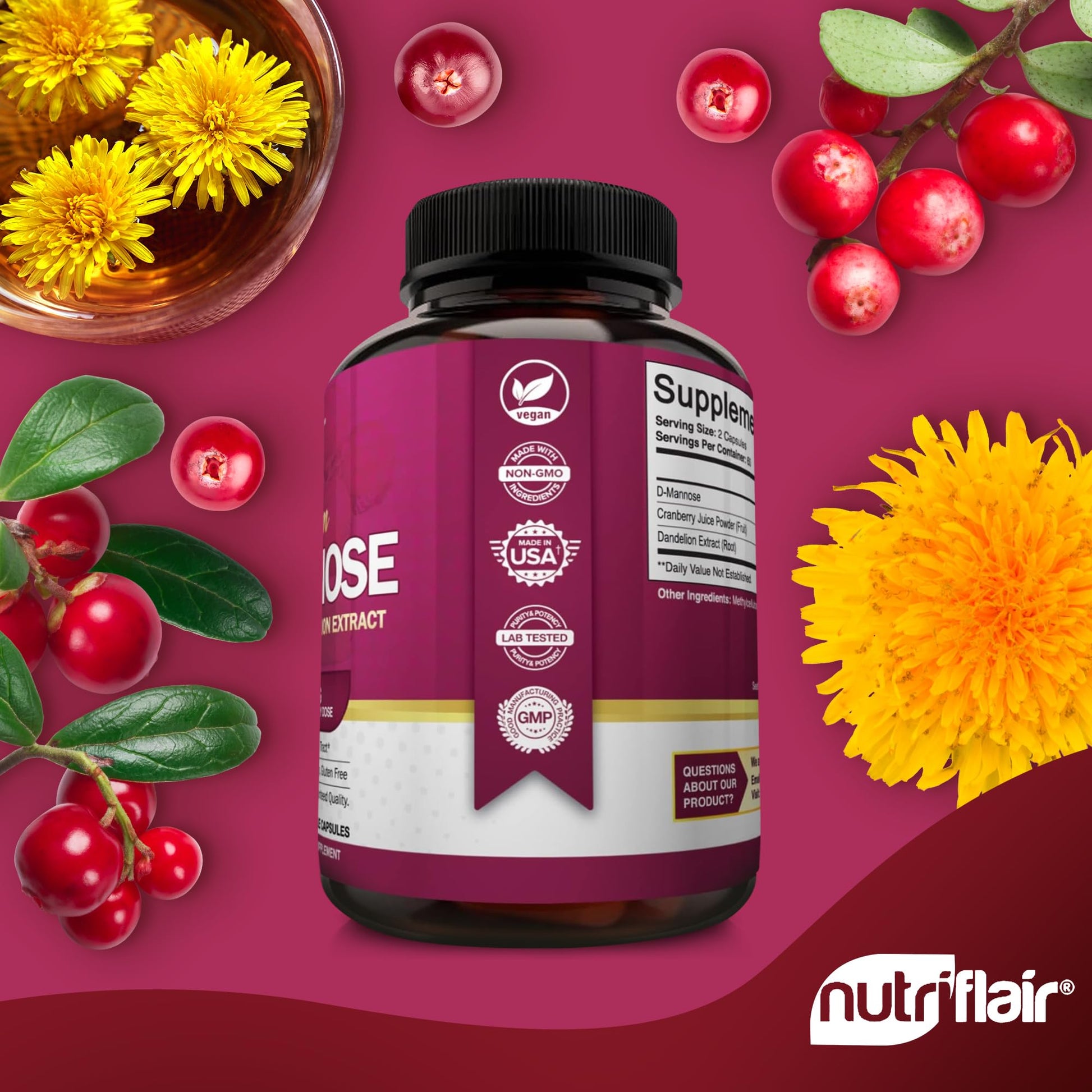 NutriFlair D-Mannose Cranberry Dandelion Capsule Size