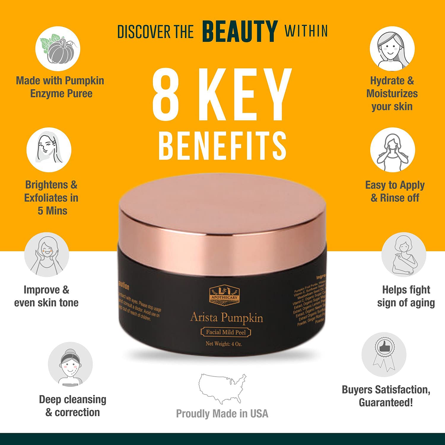 Pumpkin enzyme peel jar showing the side view guidelines for uneven skin tone.