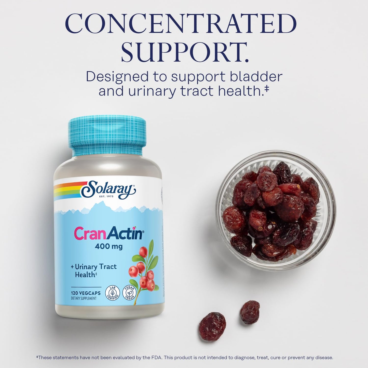 Authentic USA imported Solaray Cranberry Extract vegetarian capsules packaging details