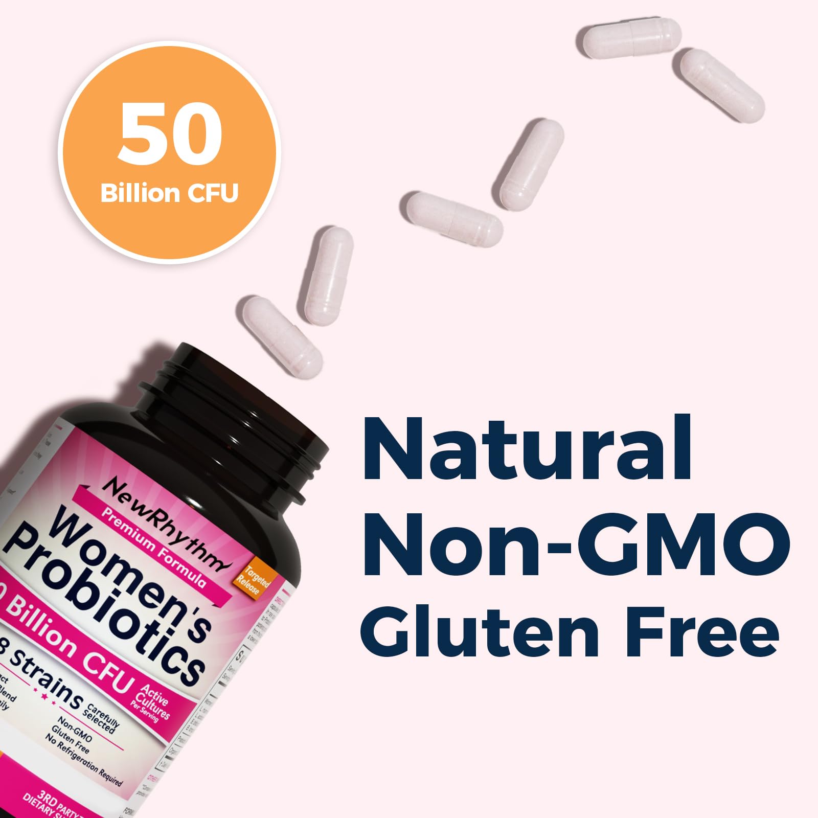 NewRhythm Women's Probiotics 50 Billion CFU Supplement Facts Label