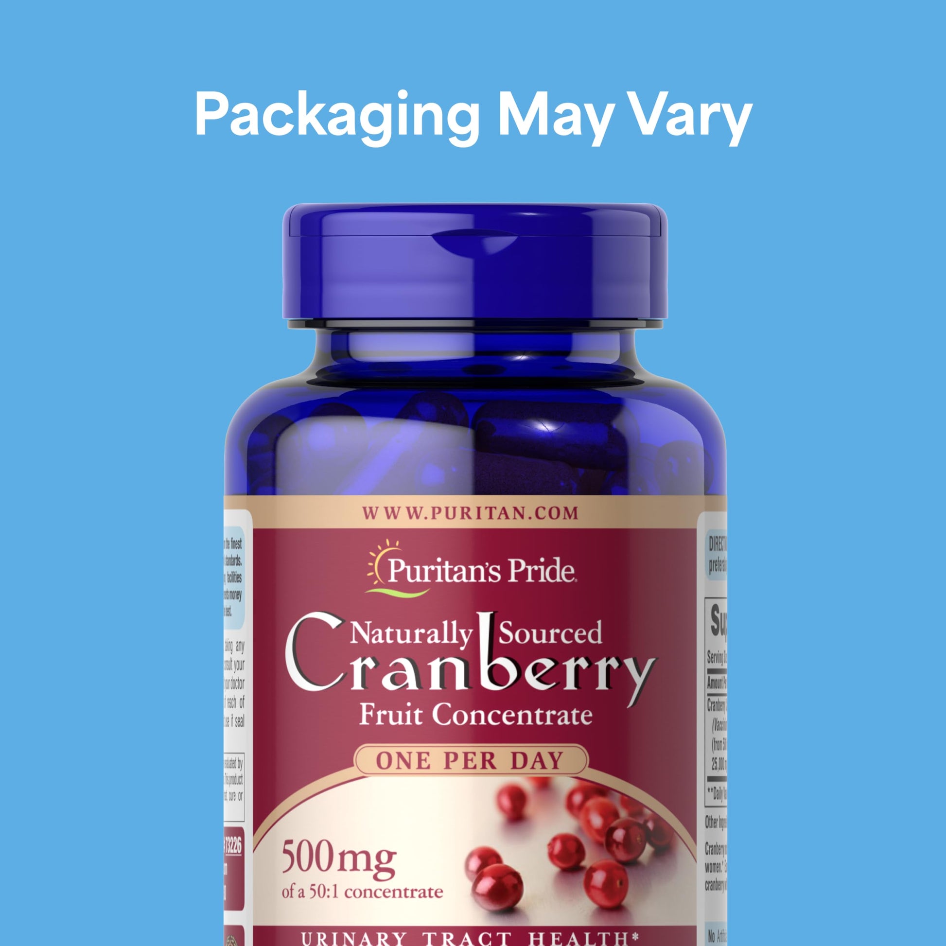 Puritan's Pride Cranberry 120 Capsules Supplement Facts Label