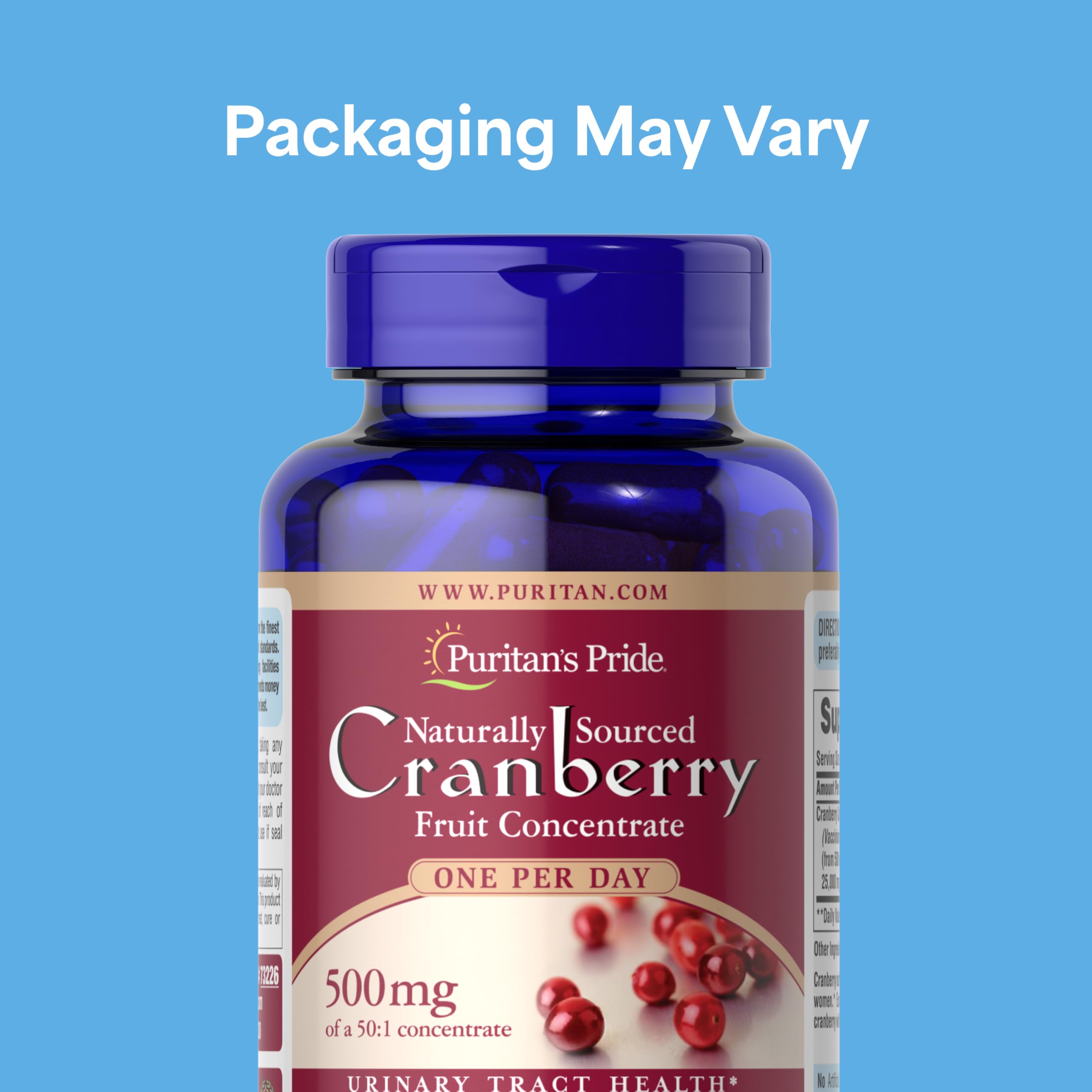 Puritan's Pride Cranberry 120 Capsules Supplement Facts Label