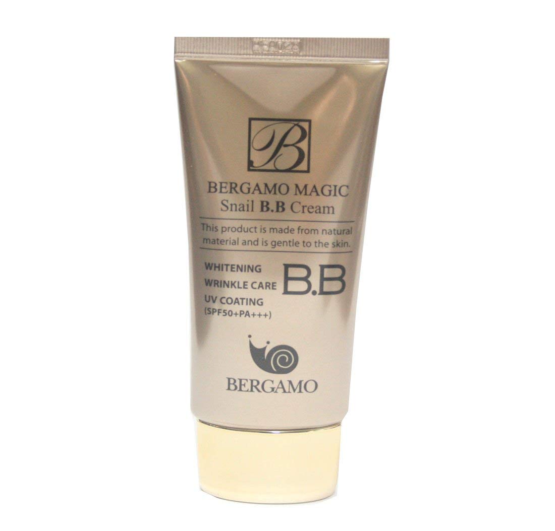 Bergamo Korean cosmetics snail mucin tinted moisturizer packaging shot.