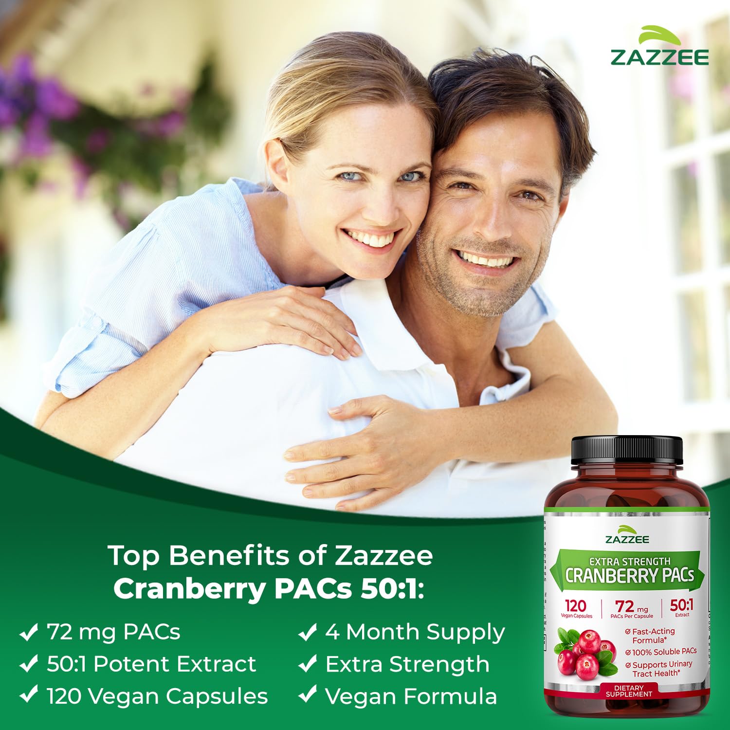 Zazzee Extra Strength Cranberry PACs Vegan Capsule Closeup