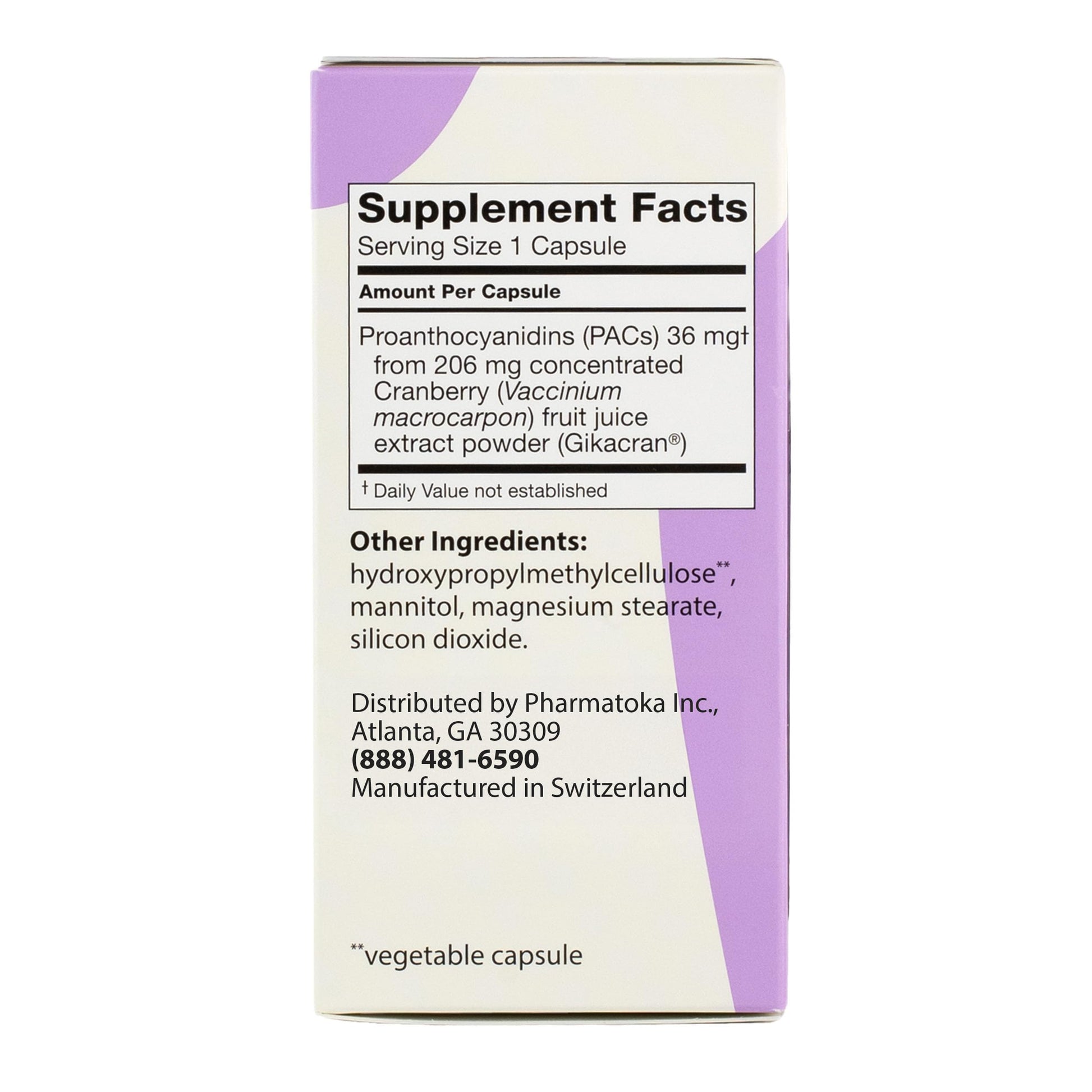Vegan and gluten-free symbols on Ellura cranberry supplement