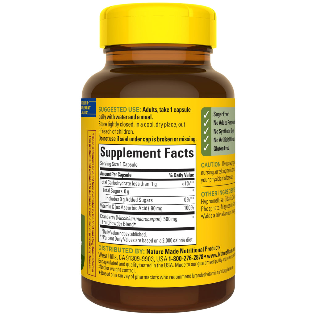 Nature Made Cranberry Vitamin C Supplement Package Top