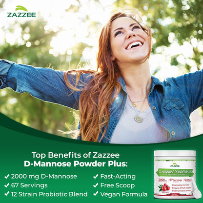 Zazzee D-Mannose Powder 67 Servings Supplement Facts Label