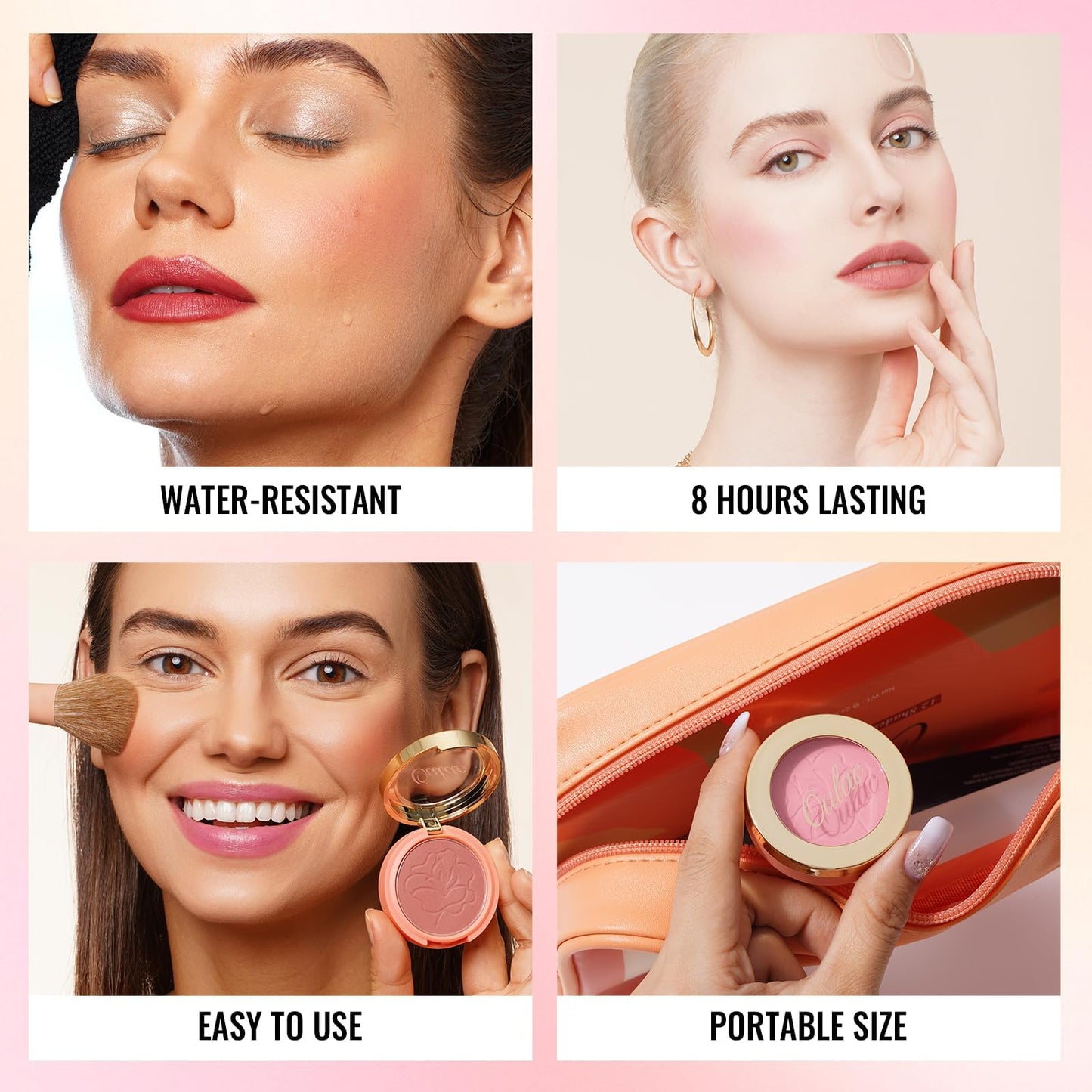 Highly pigmented lavender purple blush swatched on fair skin tone illustrating the anti orange flush color payoff