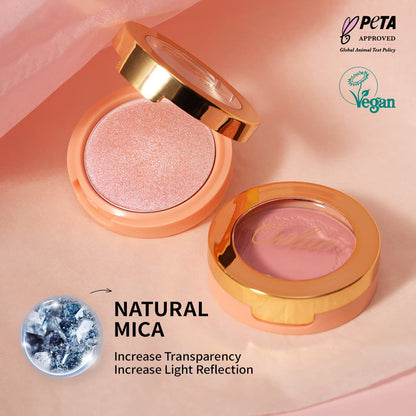 Oulac shade twenty believe matte lavender makeup blusher lifestyle shot next to its authentic premium packaging