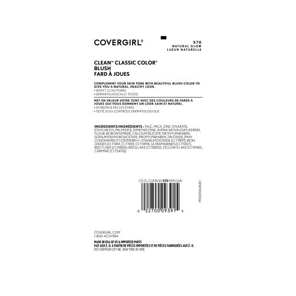 CoverGirl powder blush compact opened up to reveal the true Natural Glow pink shade texture.