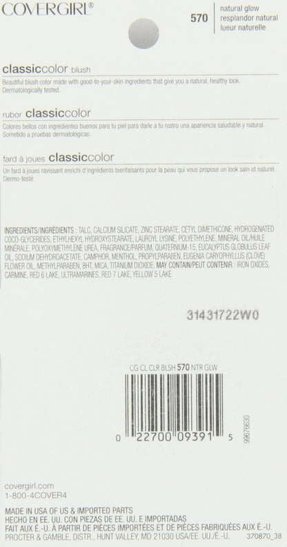 Back label view of CoverGirl Classic Color Blush detailing the product weight of 0.3 Ounce and barcode information.