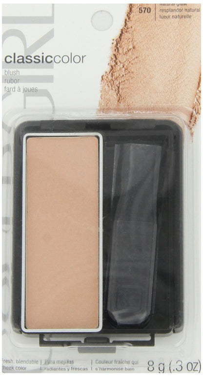 CoverGirl Classic Color Blush inclusion brush angled inside the makeup compact tray.