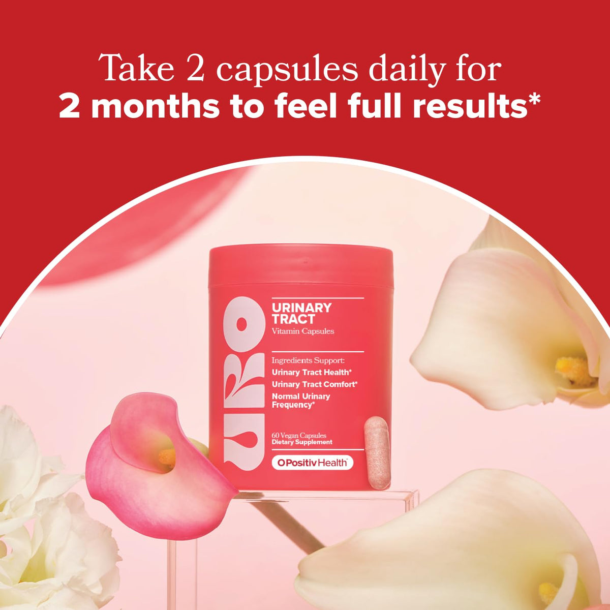 O Positiv URO Daily Urinary Tract Health Support Supplement vegan and non-GMO badge