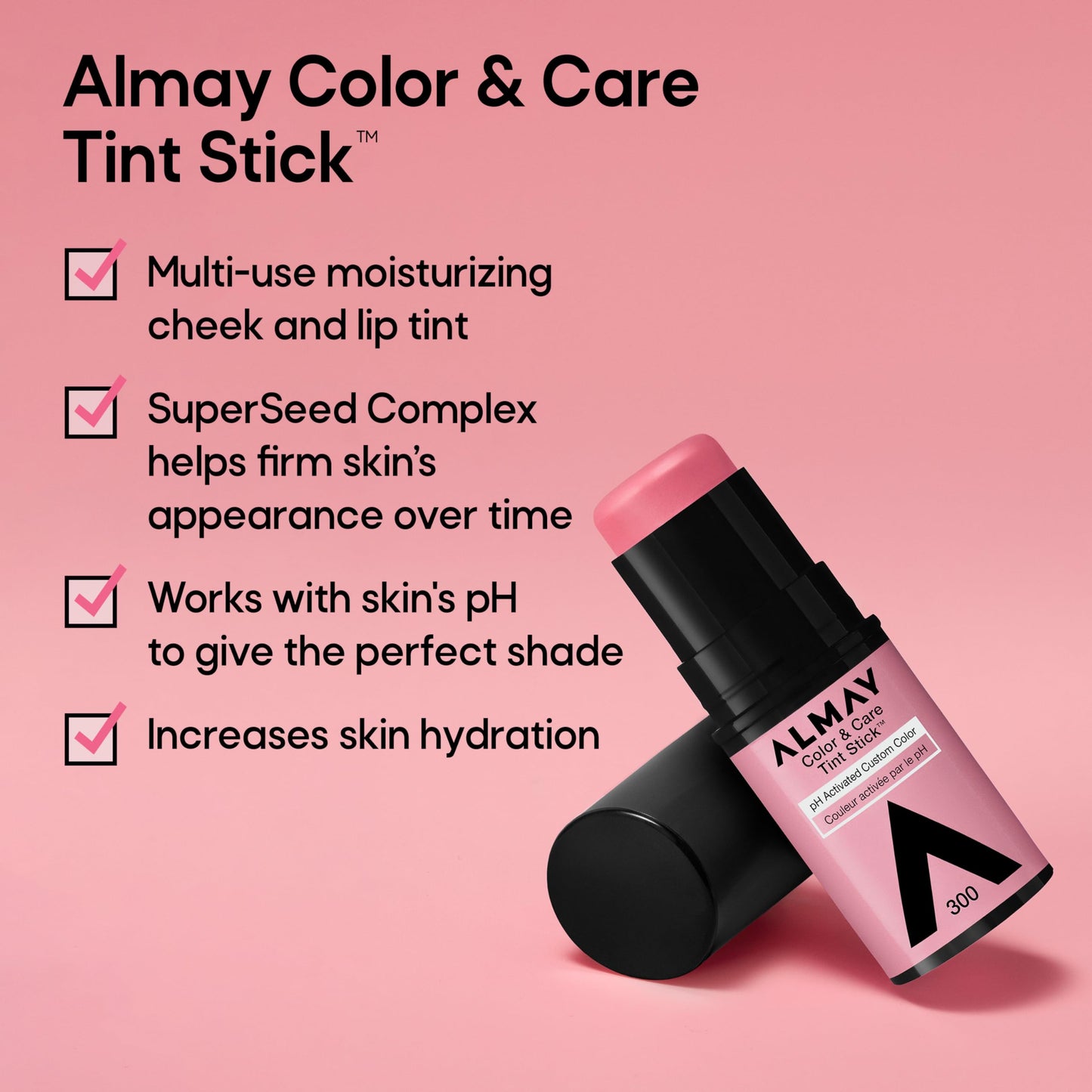 Almay pH activated lip and cheek tint stick open tube showing product texture