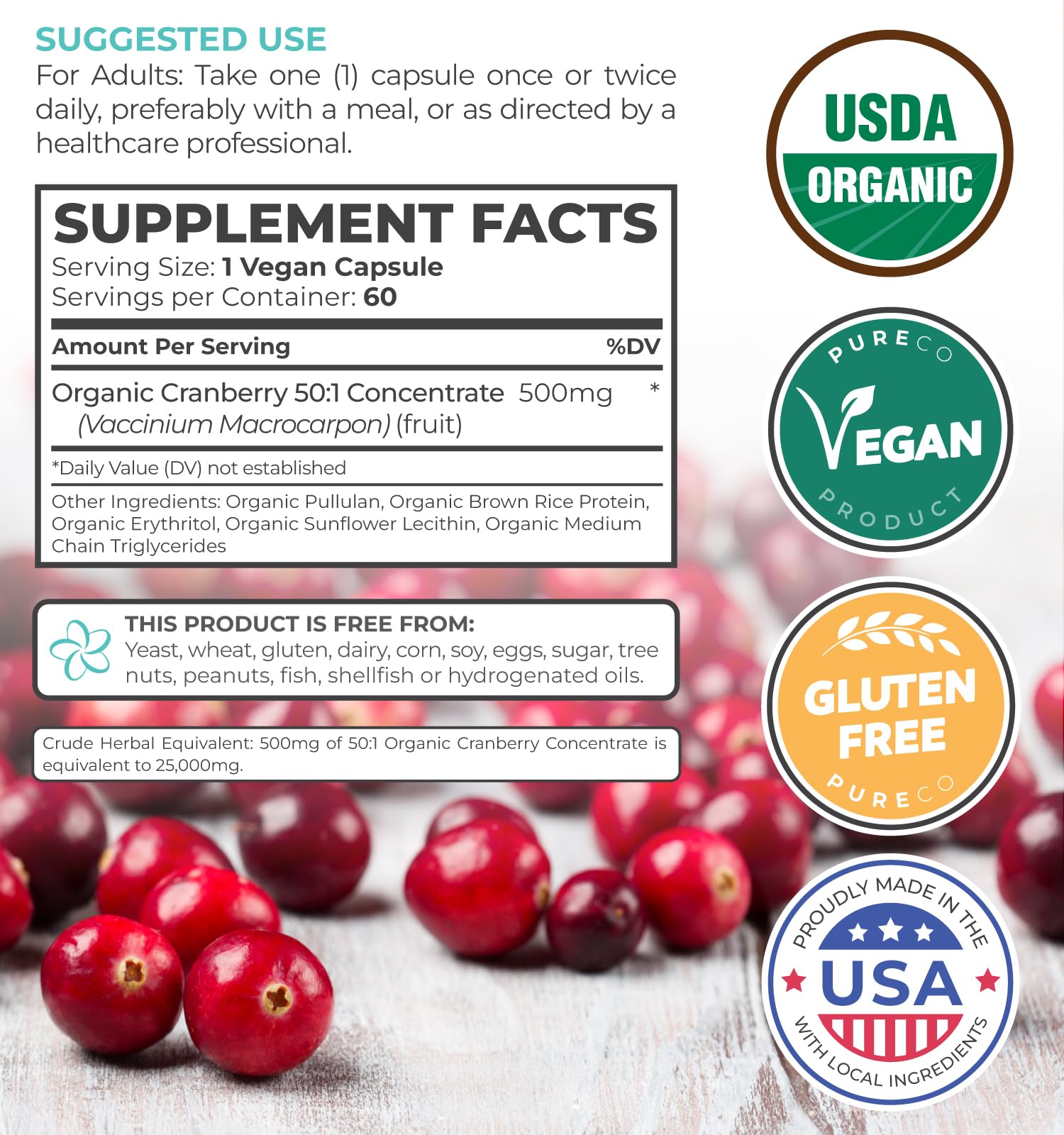 Pure Co Organic Cranberry 25000mg Equivalent Capsule Closeup