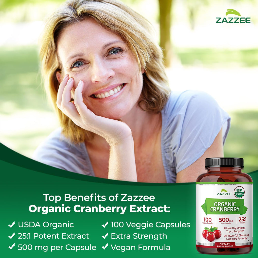 Zazzee Organic Cranberry Dietary Supplement Capsule Size