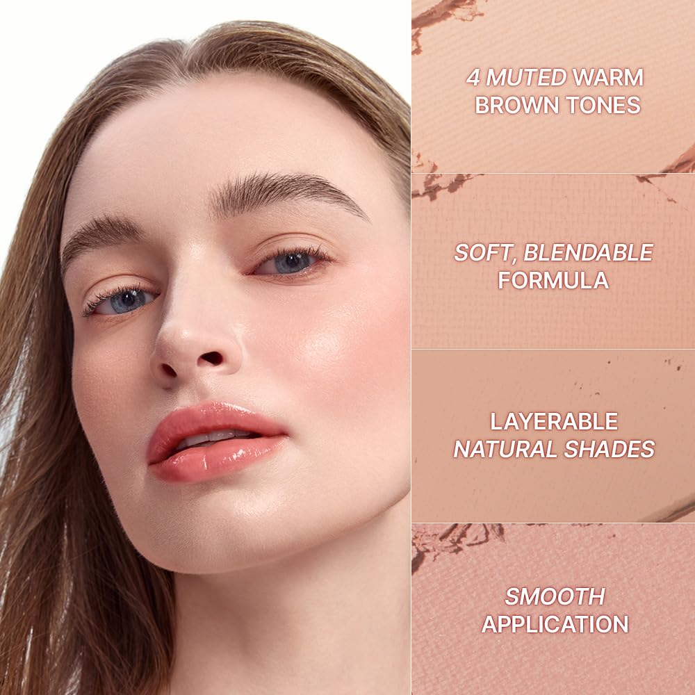 Dasique four shade face blusher palette in warm nut tones for a natural watercolor makeup finish.
