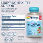 Solaray D-Mannose 150 Vegetarian Capsules Supplement Facts Label