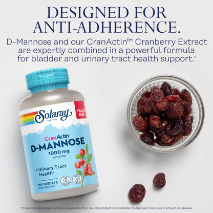 Solaray D-Mannose With CranActin Vegan Capsules Bottle Close Up