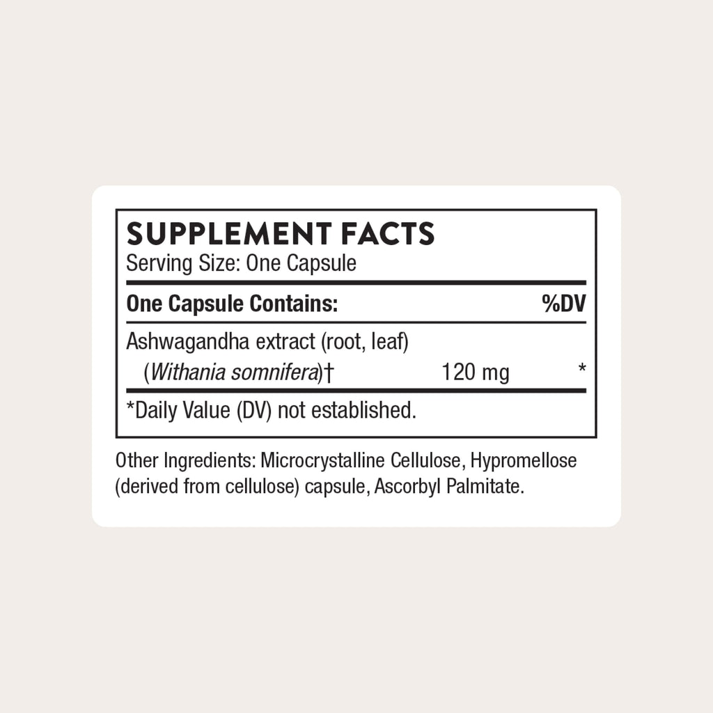 Thorne Ashwagandha 30 capsules bottle side profile