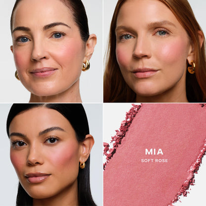 Hydrating baked blush by Saie infused with squalane and hyaluronic acid
