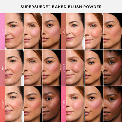Saie SuperSuede face makeup compact close up texture shot