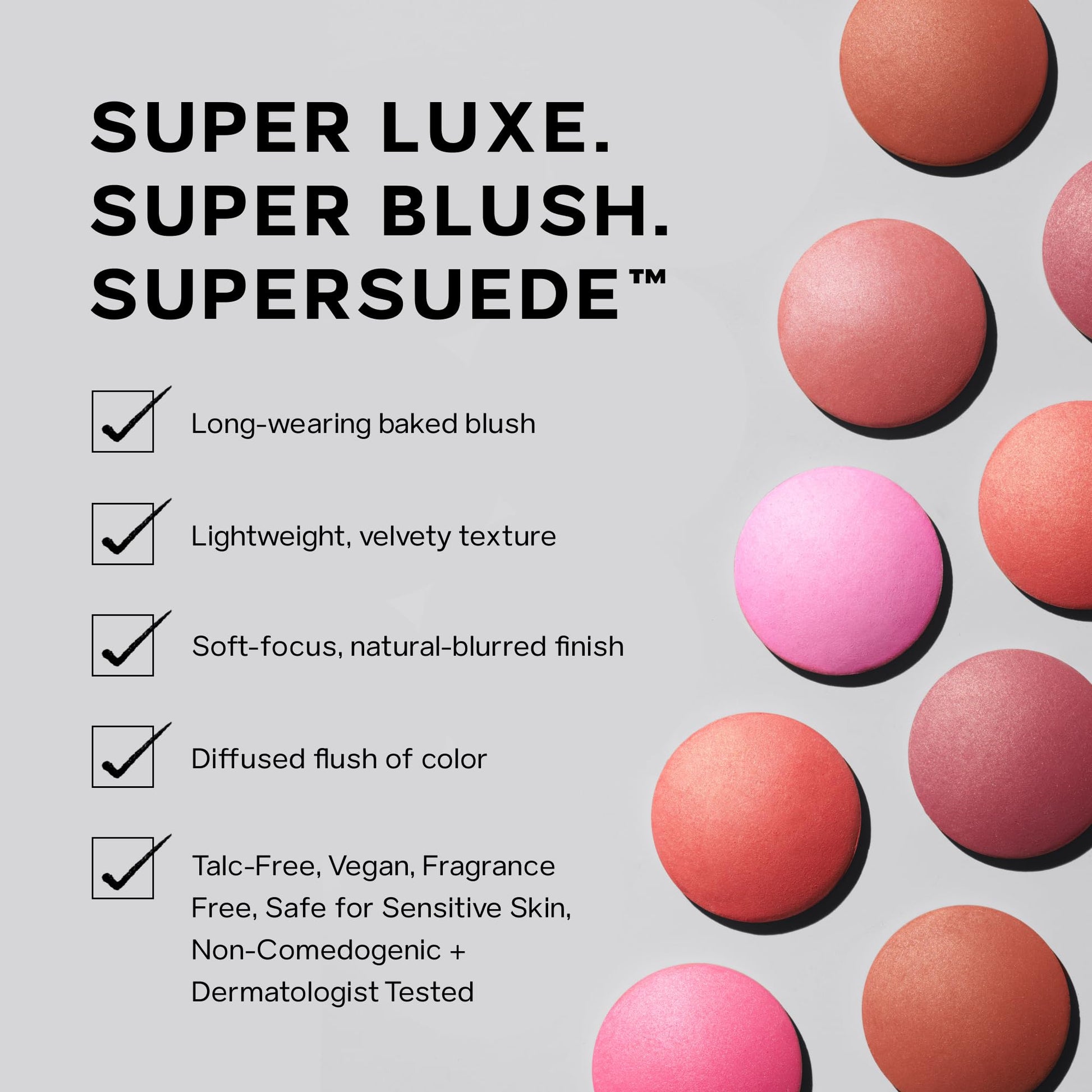Saie SuperSuede baked powder blush Mia swatched on skin