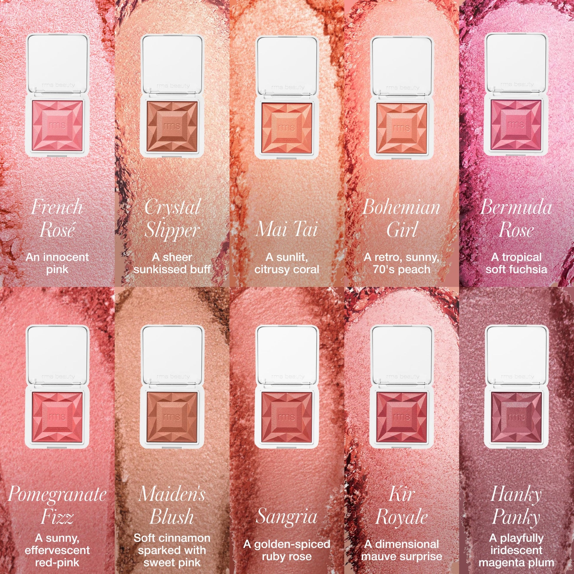 Talc free gel to powder blush texture swatch on light skin tone.