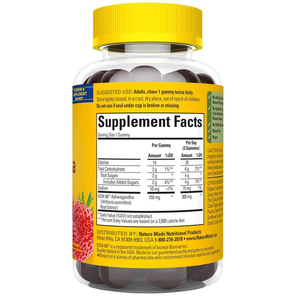 Nature Made mixed berry stress support gummies bottle top view showing child proof cap