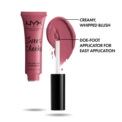 NYX Sweet Cheeks liquid cream blush in Baby Doll shade with doe-foot applicator pulled out