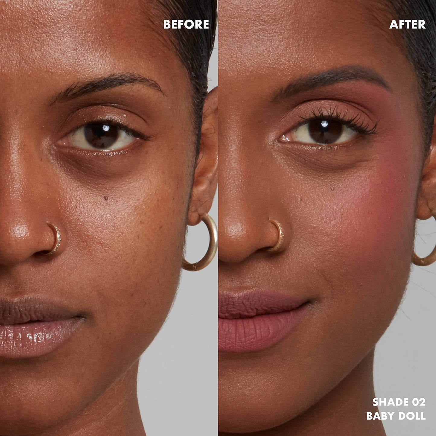 Close up of the buildable vegan formula of NYX Sweet Cheeks Baby Doll pink blush