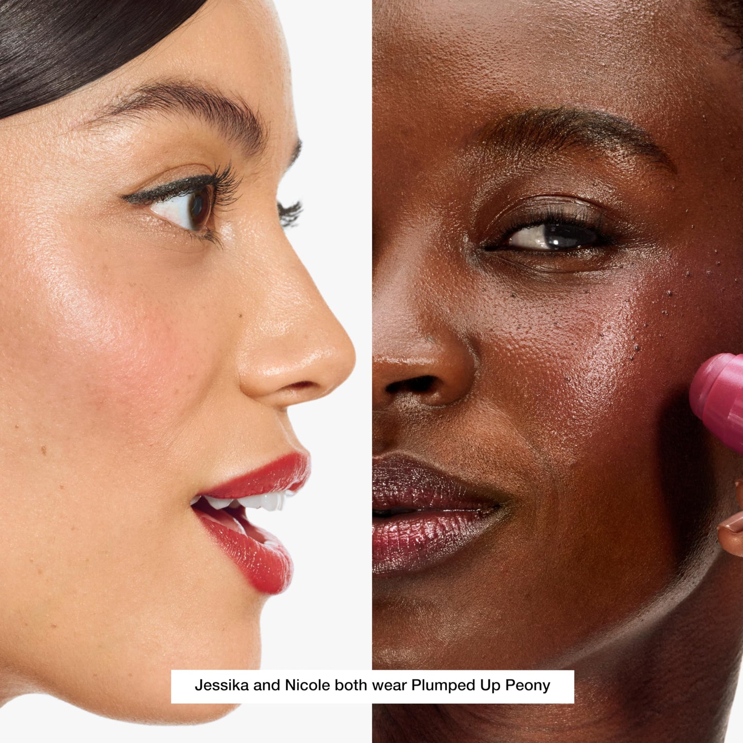 Swatch of the buildable cream blush on a medium skin tone demonstrating a natural glow finish.
