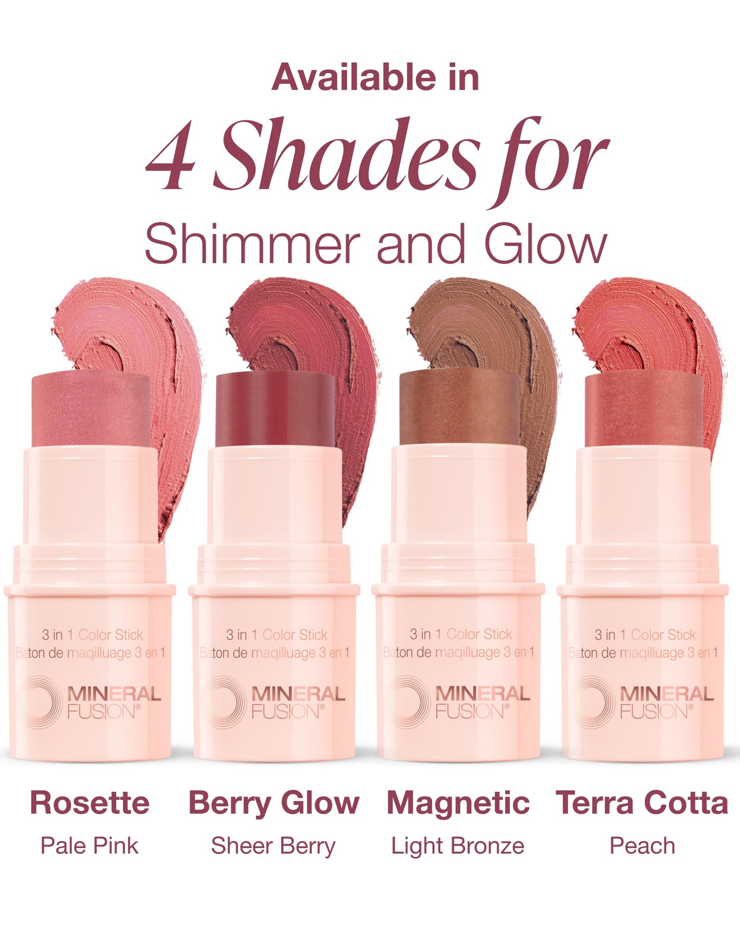 Mineral Fusion 3-in-1 makeup stick showing the subtle shimmer finish under lighting.