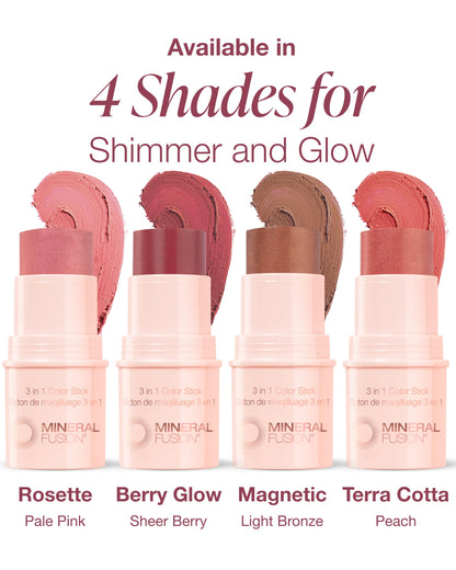 Mineral Fusion 3-in-1 makeup stick showing the subtle shimmer finish under lighting.